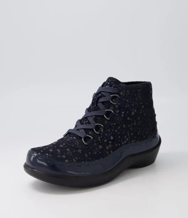 Women ZIERA Boots<Alexia Xw Navy Patent Suede Lace Up Boots