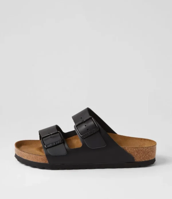 Women BIRKENSTOCK Comfort<Arizona Black Leather Slides