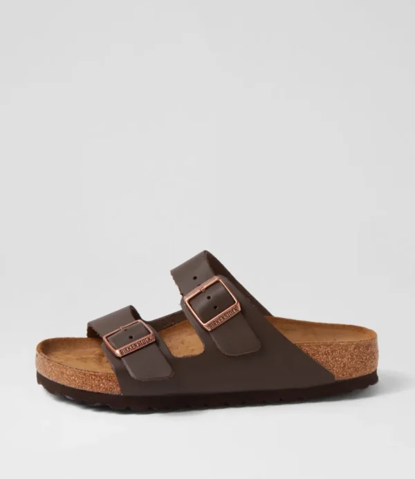 Women BIRKENSTOCK Comfort<Arizona Brown Leather Slides