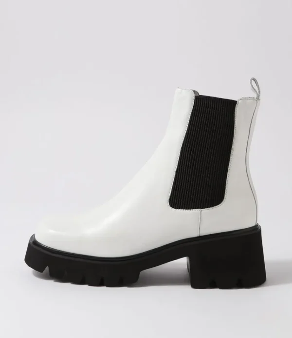 Women DJANGO & JULIETTE Boots<Barakios White Black Leather Elastic Ankle Boots