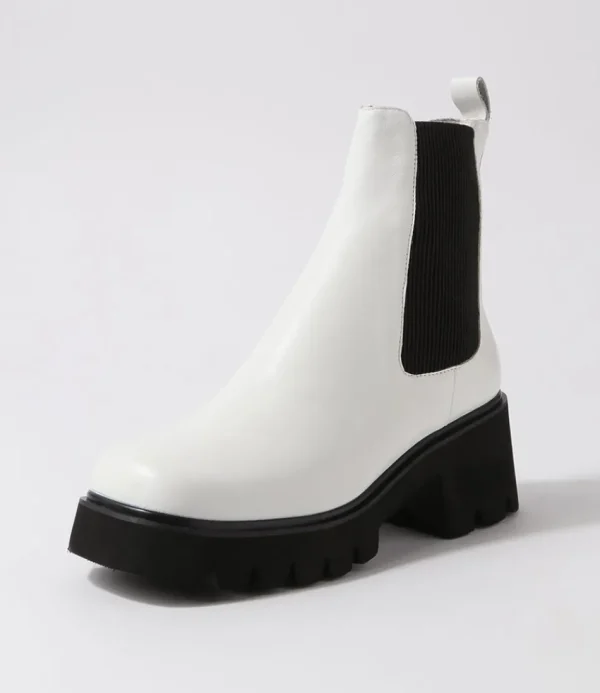 Women DJANGO & JULIETTE Boots<Barakios White Black Leather Elastic Ankle Boots