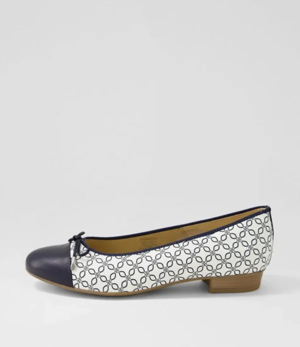 Women ARA Comfort<Bari 21 Navy White Leather Ballet Flats