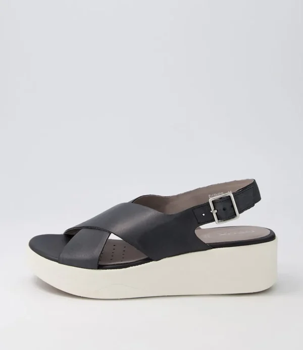 Women GEOX Comfort<D Laudara B Black Leather Sandals