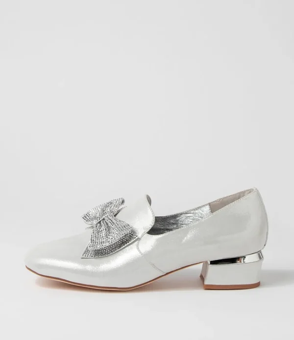 Women DJANGO & JULIETTE Loafers<Grenada Silver Shimmer Leather Jewels Heels