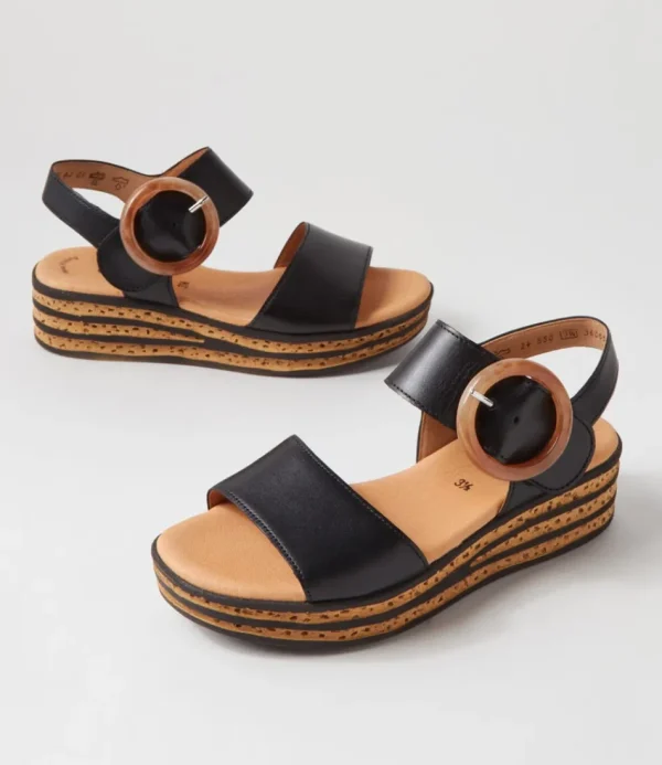 Women GABOR Comfort<Jale Schwarz Leather Sandals