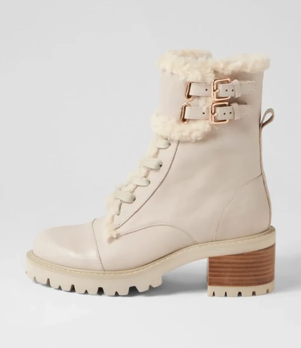 Women TOP END Boots<Jenifa Almond Off White Leather Fur Lace Up Boots