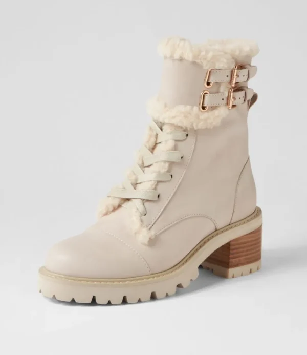 Women TOP END Boots<Jenifa Almond Off White Leather Fur Lace Up Boots