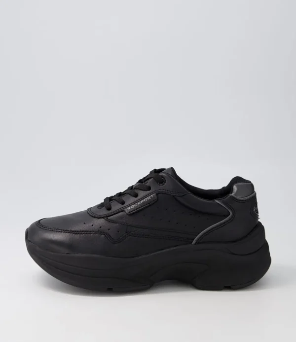 Women ROCKPORT Comfort<Pro Walker Premium Black Leather Sneakers