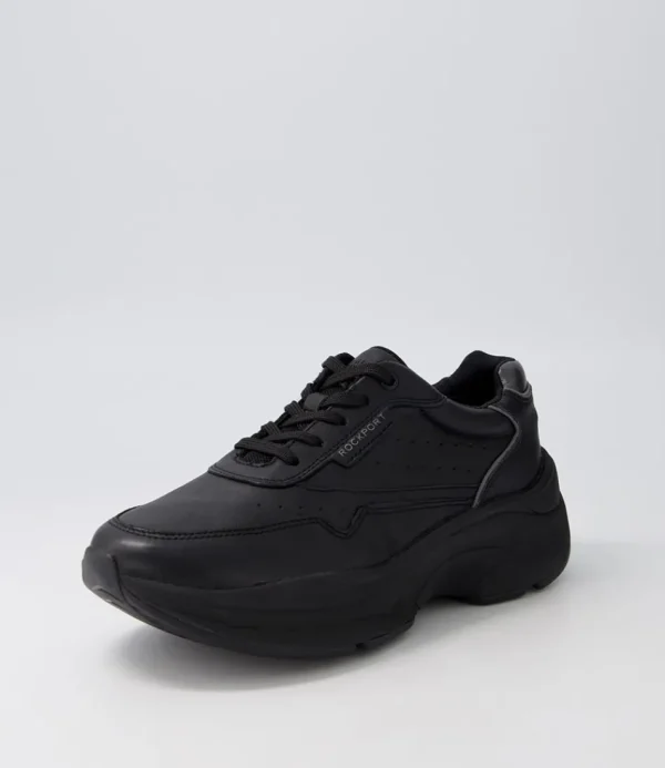 Women ROCKPORT Comfort<Pro Walker Premium Black Leather Sneakers