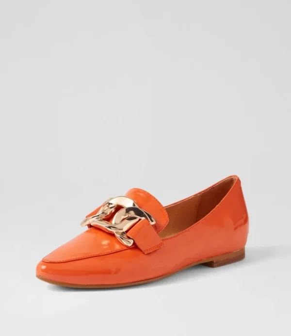 Women TOP END Loafers<Socoro Orange Patent Leather Flat Shoes