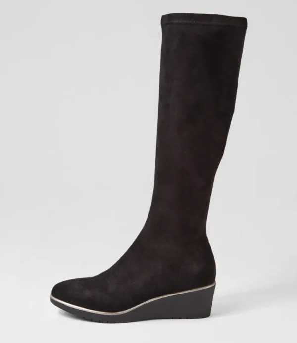 Women DJANGO & JULIETTE Boots<Uber Black Stretch Microsuede Knee High Boots