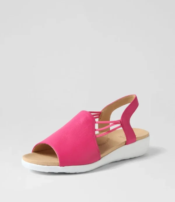 Women ZIERA Wedges<Udhays W Fuchsia Leather Elastic Sandals