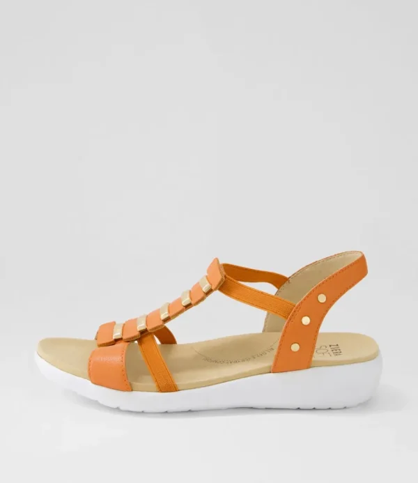 Women ZIERA Wedges<Ulover W Bright Orange Leather Elastic Sandals