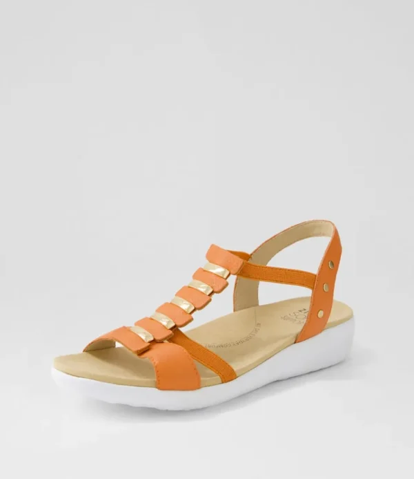 Women ZIERA Wedges<Ulover W Bright Orange Leather Elastic Sandals