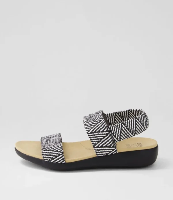 Women ZIERA Wedges<Usaid W Black Beige Woven Elastic Sandals